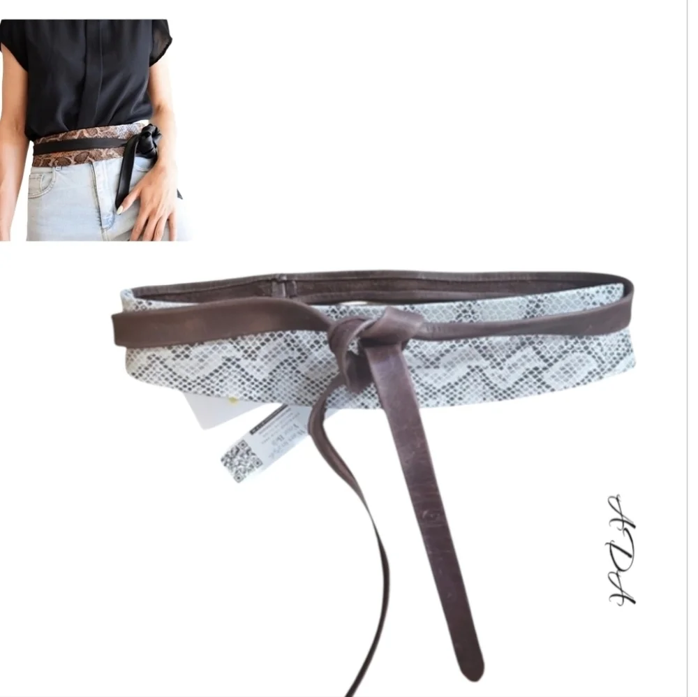ADA COLLECTION Brown Snake Print Leather Wrap Belt One Size O/S
